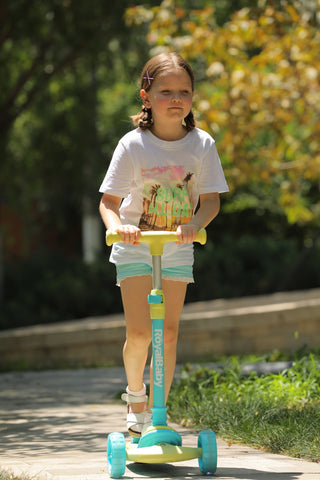Royalbaby Kids Scooter Boys Girls Ride On Toy Push Brake Adjustable Seat 3 Wheel Yellow Blue Colour